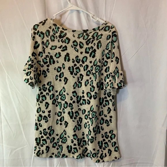 Hopely Women’s Short Sleeve Light Blue Leopard Print Waffle Knit Size Large - Picture 5 of 13